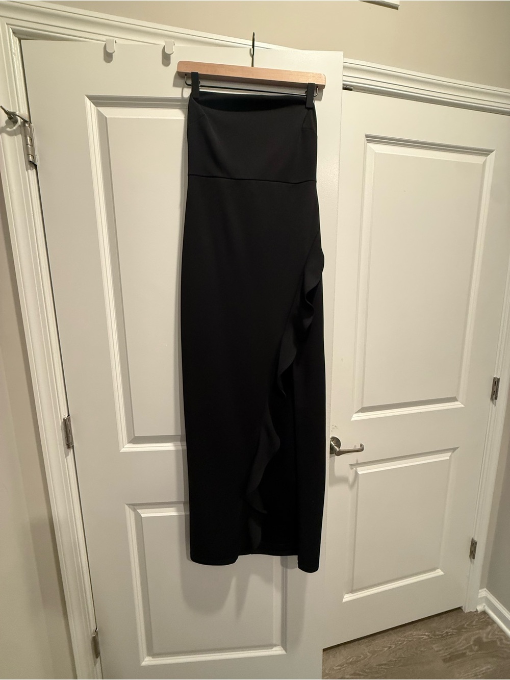Lulu's Strapless Black Ruffle High-Slit Gown - Picture 2 of 3